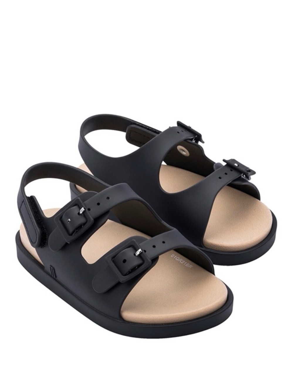 Mini Melissa Black and Tan Kids Buckle Sandals